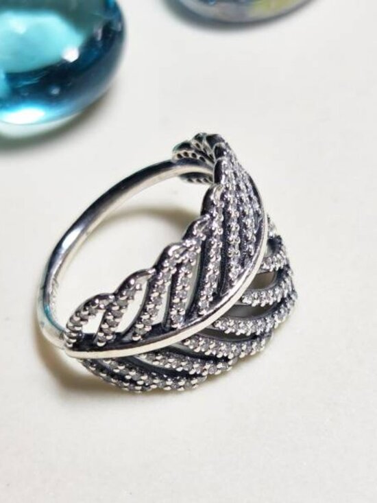 Authentic Pandora Sterling Silver Light As A Feather Ring CZ Jewelry - Picture 4 of 6